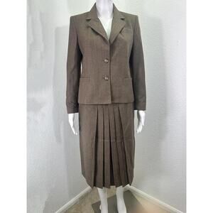 Vtg Sz 8P Saville 100% Wool Dark Academia Pleated Pencil Skirt Suit Corpcore